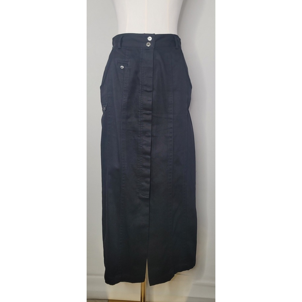 Vintage Together Black Button Front Midi Skirt Pleated Back‎ Dark Academia - Picture 5 of 9